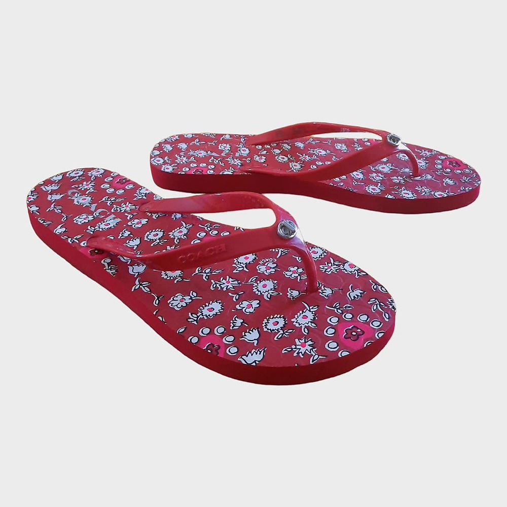 Coach Abbigail Ditsy Floral Red White Rubber Flip Flops Size 10B